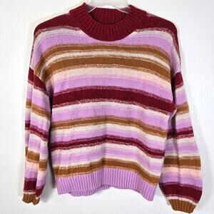 Gap Luxe Balloon Sleeve Sweater Womens L Pink Multi Stripe Alpaca Blend Winter
